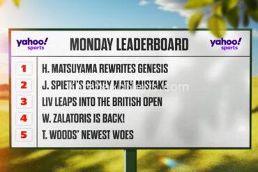 monday-leaderboard:-matsuyama-rewrites-genesis,-spieth’s-dq,-tiger’s-new-woes